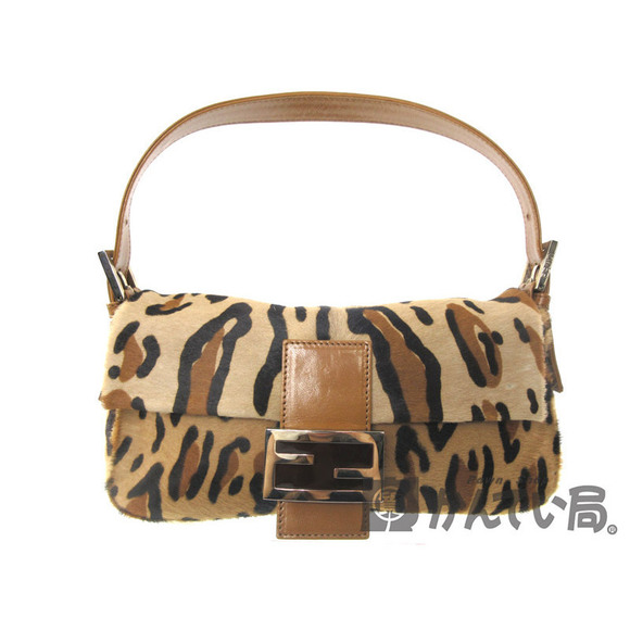 Fendi Handbags - FENDI Calfskin Shoulder Bag Brown Beige Leopard